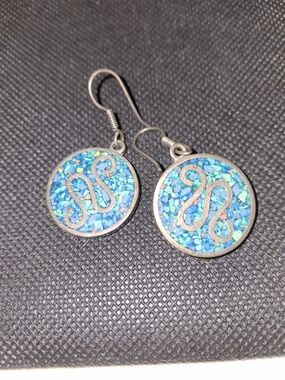 Blue Mosaic Round Drop Earrings - Women Jewelry